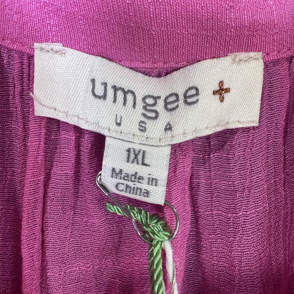 Umgee Plus 1XL Hot Pink Button Front Tunic Top Babydoll Gauze Boho NWT - Picture 5 of 9